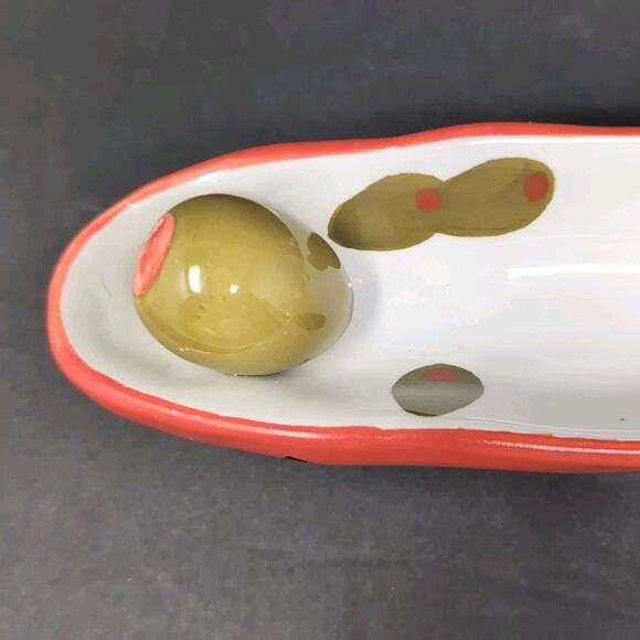 Bella Casa By Ganz Olive Boat Tray Server Ceramic Dish Appetizer Charcuterie - Picture 7 of 12